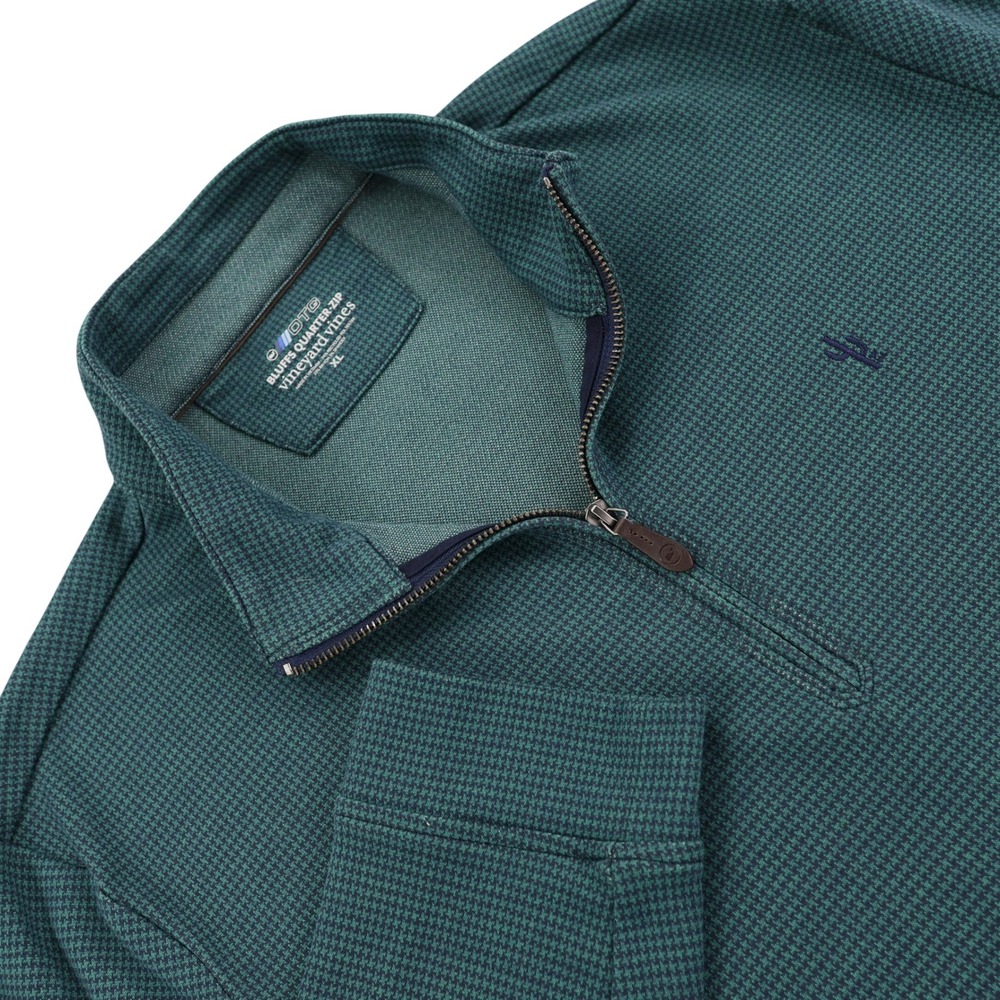 Vineyard Vines OTG Bluffs Quarter Zip Pullover Green Houndstooth Mens XL